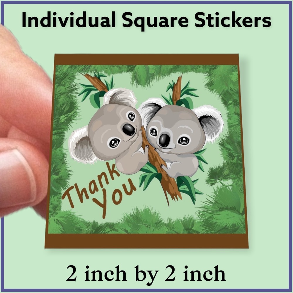 100 (2x2 Inch) Square Stickers, Koala Bears High Gloss, Thank You - Picture 2 of 3